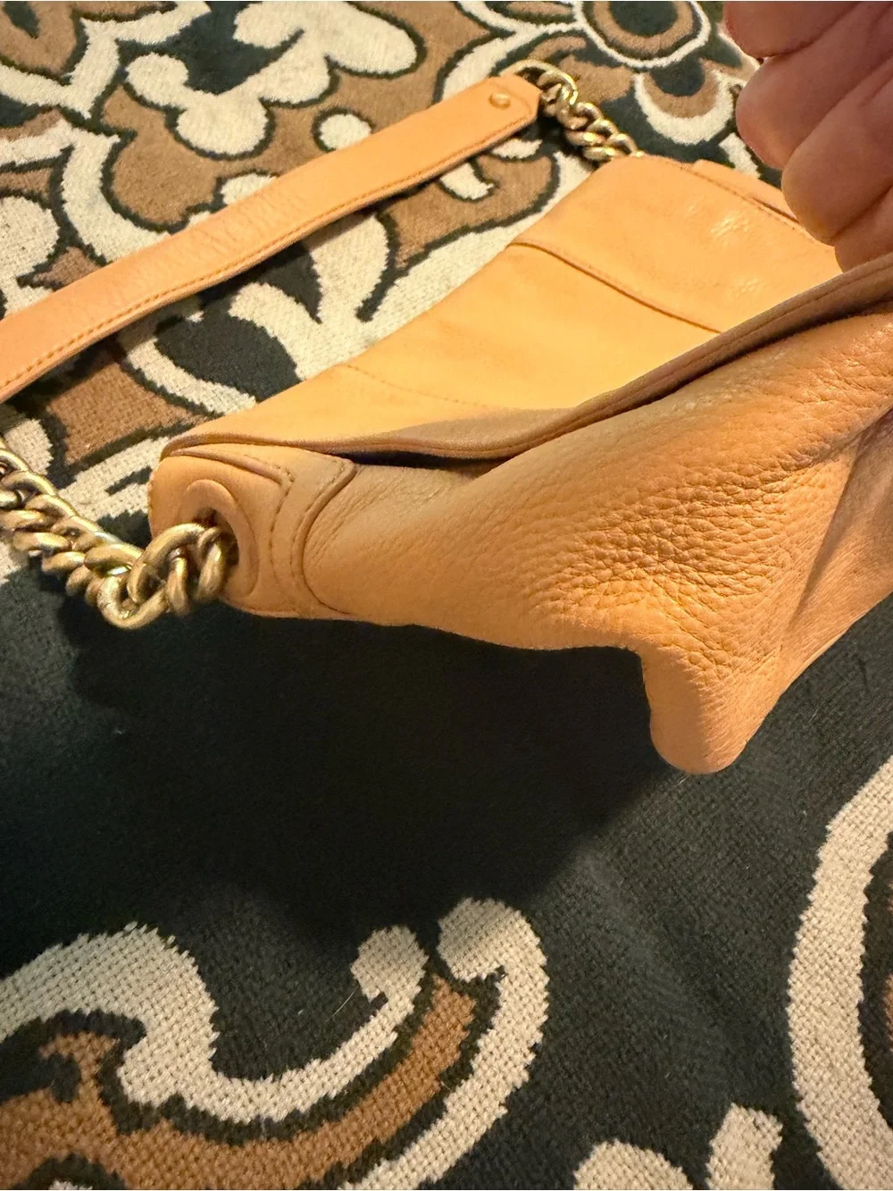 Tory Burch Camel/Tan Pebbled Leather Shoulder Bag with Gold Chain
